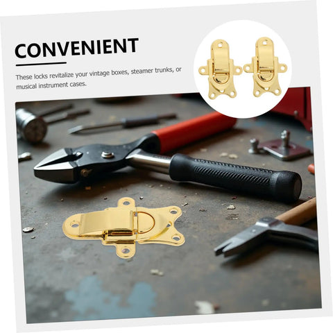 Super Cool 2 Pack Retro Toggle Latch Buckles For Wooden Chest Jewelry Box Lock Replacement Secure Hasp Hardware With Durable Antique Finish on workbench.