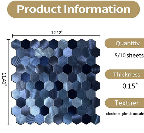 Metal Peel And Stick Backsplash Tiles 10 Sheets Aluminum Hexagon Mosaic Sticker For Kitchen Walls Frosted 3D Texture
