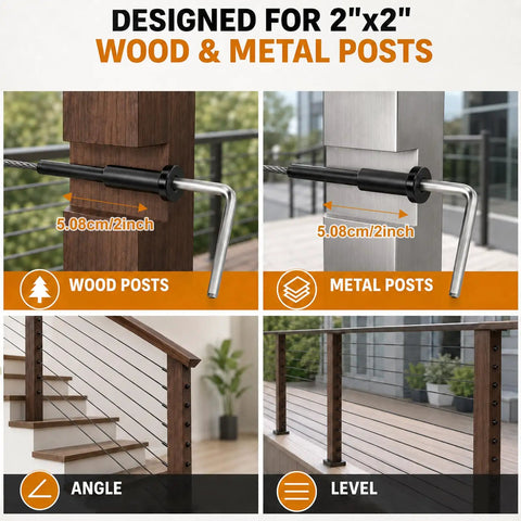 Designed for 2x2 posts, this 50 Pack Black Cable Railing Kit includes hardware for wood and metal posts.
