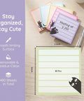 Black Cat Sticky Notes 3x3 Set For Back To School And Office with multicolor pads and cat design, shown with a pen on a desk.