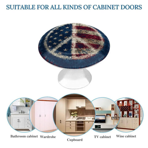 Tie Dye Peace Sign American Flag Pattern Round Cabinet Knobs 2-Piece Set With Screws on white background
