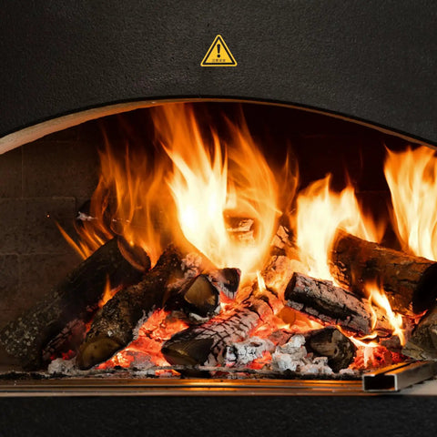 Fireplace with 24 Pack Safety Warning Sign Decals Adhesive Caution Stickers Yellow PVC Material above flames
