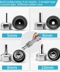 Four nozzles for Pro Grade 1000W Hot Air Rework Station with Digital LCD Display, sizes 5mm, 8mm, 10mm for precise airflow control.