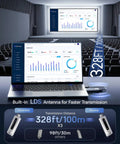 Upgraded Wireless HDMI Transmitter And Receiver Bundle showing 328ft range in auditorium with screen display