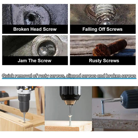 11 Piece Stripped Screw Extractor Set With Left Hand Drill Bits And Bolt Extractors For Removing Damaged Screws Bolts And Studs Quick Change Adapter Included Hex Shank Beast DIY Ready in use for extracting broken, rusty screws and bolts in wood.