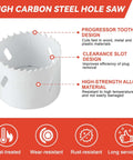 Maycraft hole saw front view; high-carbon steel cutter with serrated teeth for wood, metal and plastic materials