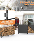 8Ft Firewood Rack With All Weather Cover For Indoor Outdoor Use, Heavy Duty Square Steel Log Holder And Storage Organizer shown outdoors.