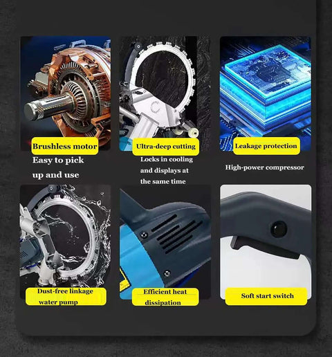 Features of Job Ready Heavy Duty Circular Wall Chaser Electric Ring Saw with brushless motor, ultra-deep cutting, and heat dissipation.