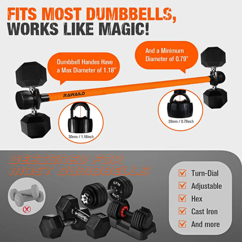 Dumbbell To Barbell Converter For Your Home Gym Turn Dumbbells Into A Barbell Set Weight Bar For Bench Presses Squats Hip Thrusts Deadlifts
