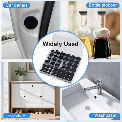 Usage of 125 Piece Black Silicone Rubber Plugs Set For Round Holes In Furniture And Car Panels Eight Sizes From One Inch To Five Sixteenths Inch