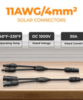 Beefy Solar Panel Y Branch Connector 2 To 1 Splitter Cable For Parallel Wiring 30A 1000V 4 Panel Parallel Connectors