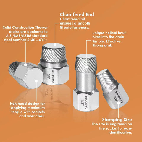 Three Cr Stainless Steel 5140-40Cr extractors from One And A Half Inch Tub Drain Extractor Kit With 6 Pipe Nipple Extractors