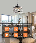 Rustic Farmhouse Pendant Light Fixture With Open Cage Design, Matte Black 4 Light Industrial Chandelier in modern kitchen