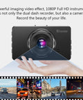 Hand holding Dual Front And Rear Dash Cam For Cars With 1080P Resolution, 32GB Card Included, Super Night Vision