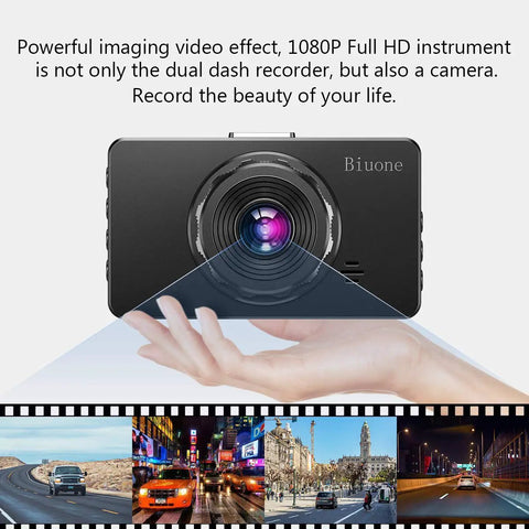 Hand holding Dual Front And Rear Dash Cam For Cars With 1080P Resolution, 32GB Card Included, Super Night Vision