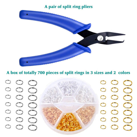 Split Rings For Jewelry Making Kit With 700 Pieces And Pliers, Assorted Colors And Sizes Jump Rings For Necklaces And Bracelets