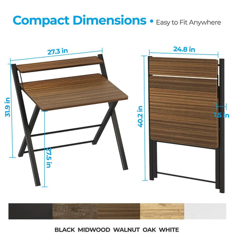 No Assembly Folding Desk With Two Tier Shelf For Home Office Dorm Or Apartment Go To Workstation Space Saving details
