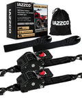 Real Deal Heavy Duty Retractable Ratchet Straps Two Inch By Ten Feet Four Thousand Pound Break Strength Two Pack Black ties and packaging.