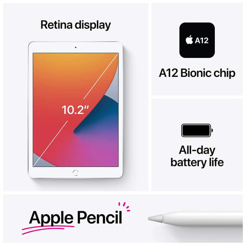 Top Shelf 10.2 Inch Retina Display Tablet Equipped With A12 Bionic Chip And Snappy Neural Engine For Flawless Streaming And Effortless Multitasking In Sleek Space Gray with Apple Pencil.