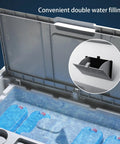 Heavy Duty Evaporative Air Cooler With Three Speed Settings And Six Included Ice Packs For Smooth Swamp Cooling That Kicks Summer Heat To The Curb Perfect For Factories Or Digs, showing water tank with ice packs.