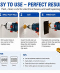 Easy steps for using Slick One Eighth Inch Titanium HSS Drywall Cut Out Rotary Bits with sharp sabre points for precise cuts.