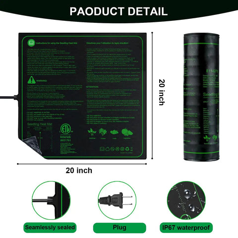 Durable Waterproof Seedling Heating Mat 20 By 20 Inch With ETL Certified And Even Heat For Consistent Germination No Fuss Seed Starting Hydroponics Indoor Gardening Breeding And Greenhouses