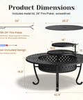 43 Inch Outdoor Fire Pit Table With Two Removable Grills, Lid, And Poker, showing dimensions and tool design features.