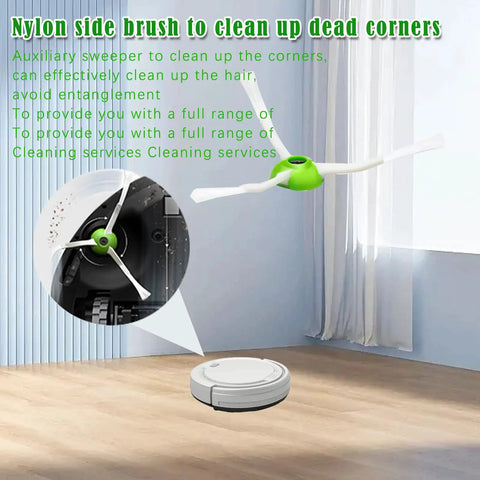 Nylon side brush for Roomba in room; part of Must Have All In One Replacement Parts Kit For Roomba E And J Series Robots Featuring Multi Surface Rubber Brush Edge Sweeping Brush And High Efficiency Filter Compatible With I7 I7 Plus I3 I4 I6 I8 E5 E6 J7 J7 Plus Models