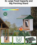Solar Powered Bird Feeder With Camera, 2K Live Feed, Smart AI Bird Recognition, 2L Seed Capacity shown installed on tree