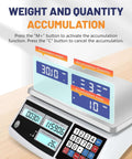 Heavy Duty Counting Scale For Coins And Parts With 66 Lb Capacity, 0.1 g Precision, Backlit Digital Display showing accumulation function