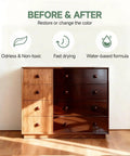 Before and after of a vintage dresser using Water Based Wood Stain And Sealer In One Vintage Furniture Finish 32 Oz Container.