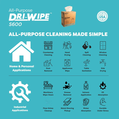 Promotional image of All Purpose Disposable Wipes For Auto Shops And Industrial Cleaning, 1,260 Total From 10 Boxes Of 126, 8 By 14 Inch Center Pull Sheets, Cost Effective Alternative To Paper Towels And Shop Towels, Great For Hands, Tools, And Surfaces, highlighting home and industrial uses.