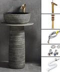 Next Level Ceramic Bathroom Sink And Vessel Basin Combo With Matching Faucet Kit and Drain Prep For Indoor Outdoor Install Heavy Duty Porcelain Vanity Setup Handmade Artisan Fixtures, modern round sink with faucet.