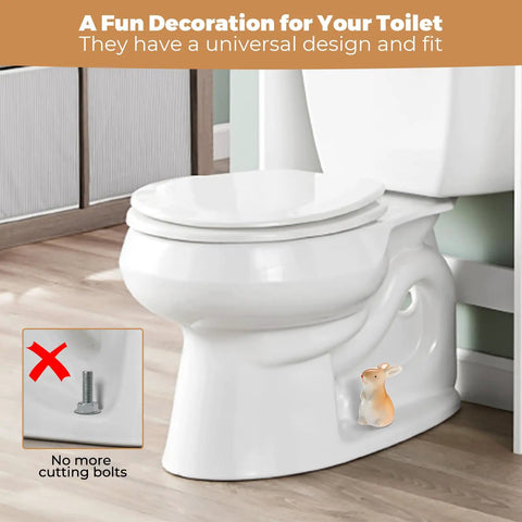 Darn Cute Ceramic Bunny Toilet Bolt Caps Universal Fit For Rusty Bolts Thick Base Hides Exposed Screws Heavy Duty Adhesive Pads Bathroom Glow Up on a white toilet.