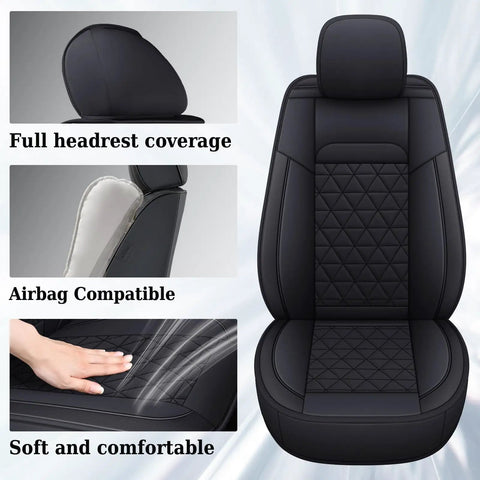 Ram Seat Covers Full Set Waterproof For 2002-2025 Dodge Ram 1500 2500 3500 Crew Quad Cab With Curved Rear Bench Black showing headrest coverage and airbag compatibility