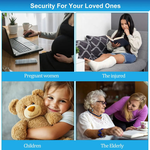 Security For Your Loved Ones image showcasing pregnant women, the injured, children, and the elderly.