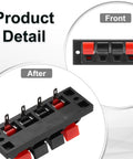 Front and side view of 4 Way Spring Terminal Clip Push Release Connector Plate Jack Socket Speaker Terminal Strip Block Test Clip WP4 10 Pack 6 Pieces Red Black Polarity Coding For Pro Audio Gear