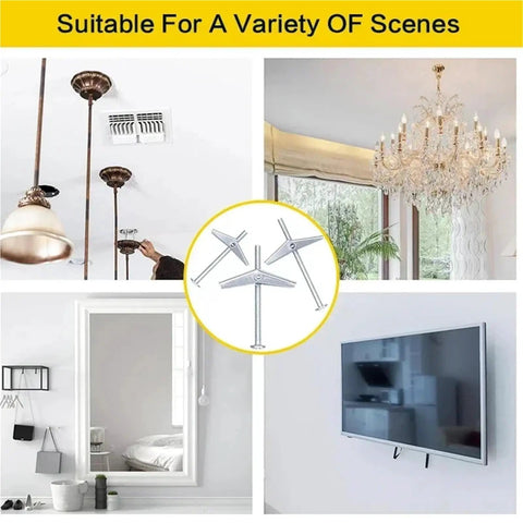 Heavy Duty Hollow Wall Anchors Kit With 20 Pieces For Drywall And Ceiling Mounts showing uses with light fixtures and TV