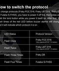 Chart showing protocol switch instructions for FrSky D16 LiteRadio 2 SE Transmitter For FPV Drones on black background.