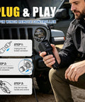 5 Pin Winch Remote Switch Cable For Electric Winches 5000 9000 12000 12 Foot Cord 5 Prong Hand Wired Controller Plug And Play Replacement Or Upgrade For UTV ATV Winches, used by man with Jeep