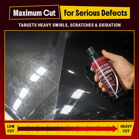 Heavy Cut Compound For Deep Scratches And Sanding Marks Remove Oxidation Pro Grade Car Paint Correction Polish For DA And Rotary Buffers Get That Smooth Auto Finish 16 Oz bottle on scratched black paint