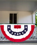 All American Patriotic Bunting Banner Pack With A 4 Pack Of Red White And Blue Half Fan Flags for Fourth of July Memorial Day and 250th Anniversary