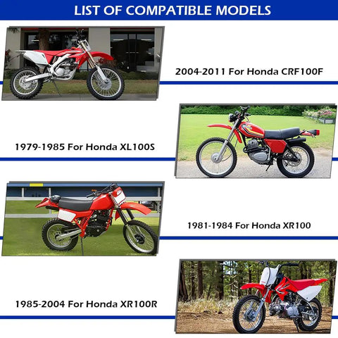 Compatible models for Timing Chain Kit With Guides And Cam Sprocket For Honda CRF100F XL100S XR100 XR100R displayed in images