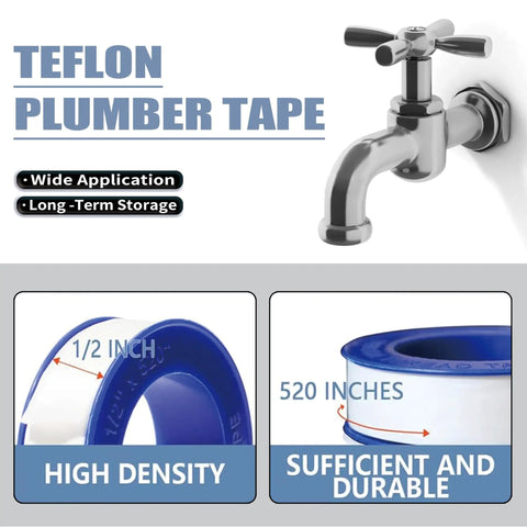 Two Rolls Premium Plumbers Tape For Leak Proof Seals PTFE Thread Seal Tape Half Inch Wide By Five Hundred Twenty Inches Long