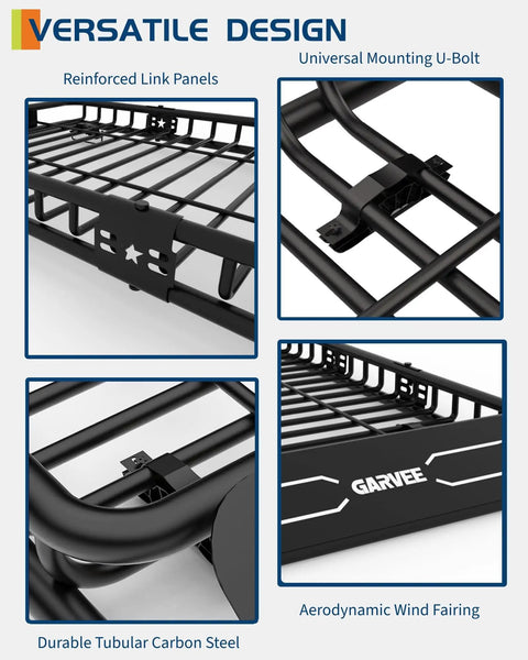 Heavy Duty Roof Rack Cargo Basket 46 Inch By 36 Inch Universal Carrier with reinforced link panels and u-bolt mounting.