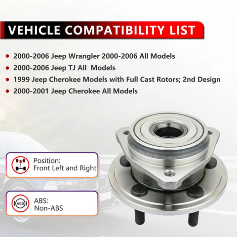 4WD Front Wheel Bearing Hub Assembly For Jeep Wrangler TJ 2000 To 2006 And Cherokee 1999 To 2001 5 Lug Hub Replacement