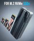 Blazing Fast USB4 To Portable External NVMe SSD Enclosure with M.2 NVMe SSDs displayed alongside for size comparison.