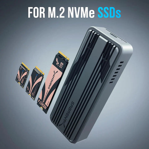 Blazing Fast USB4 To Portable External NVMe SSD Enclosure with M.2 NVMe SSDs displayed alongside for size comparison.