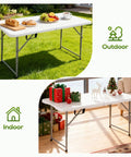 Portable 4Ft Folding Table With Fold-In-Half Design, Powder-Coated Steel Frame, used indoors and outdoors, white