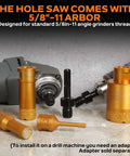 Front view of KSEIBI 615235 diamond hole saw set with orange vacuum-brazed bits for 1-3/8 in drilling on angle grinders.